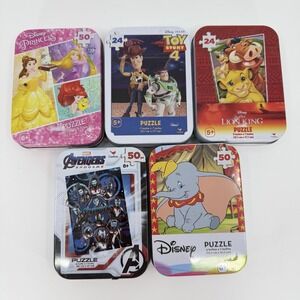 5 Disney Toy Story Avengers Simba Dumbo Puzzles 24 & 50pc Collectible Tins Comp